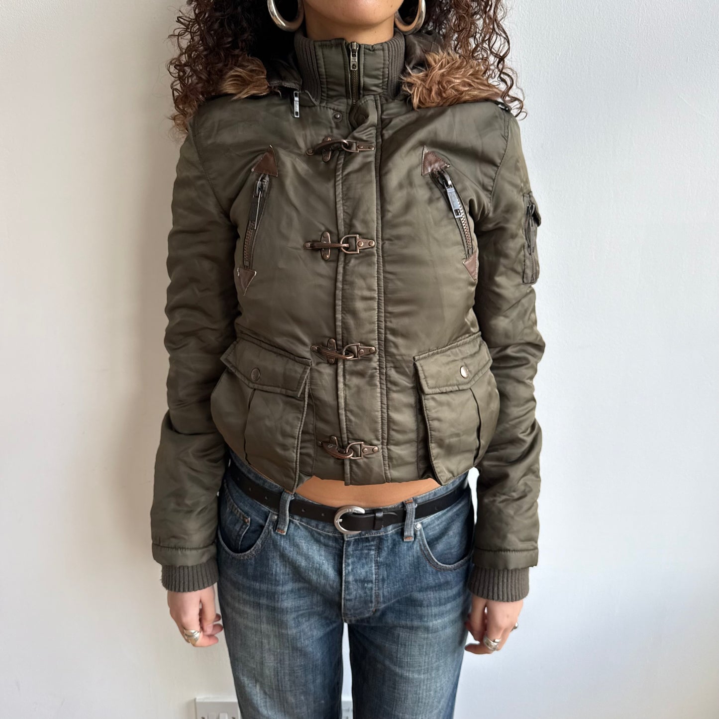 Khaki fireman’s clasp bomber - Size S/M