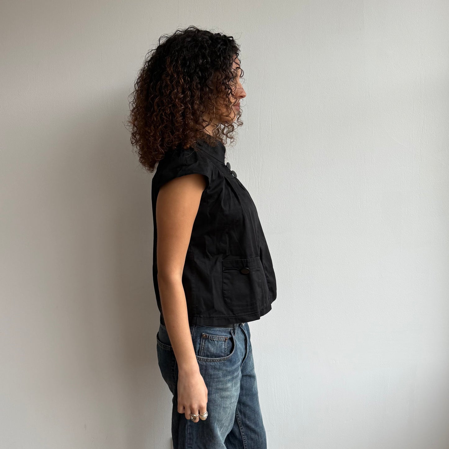 Black short sleeve peacoat - Size M