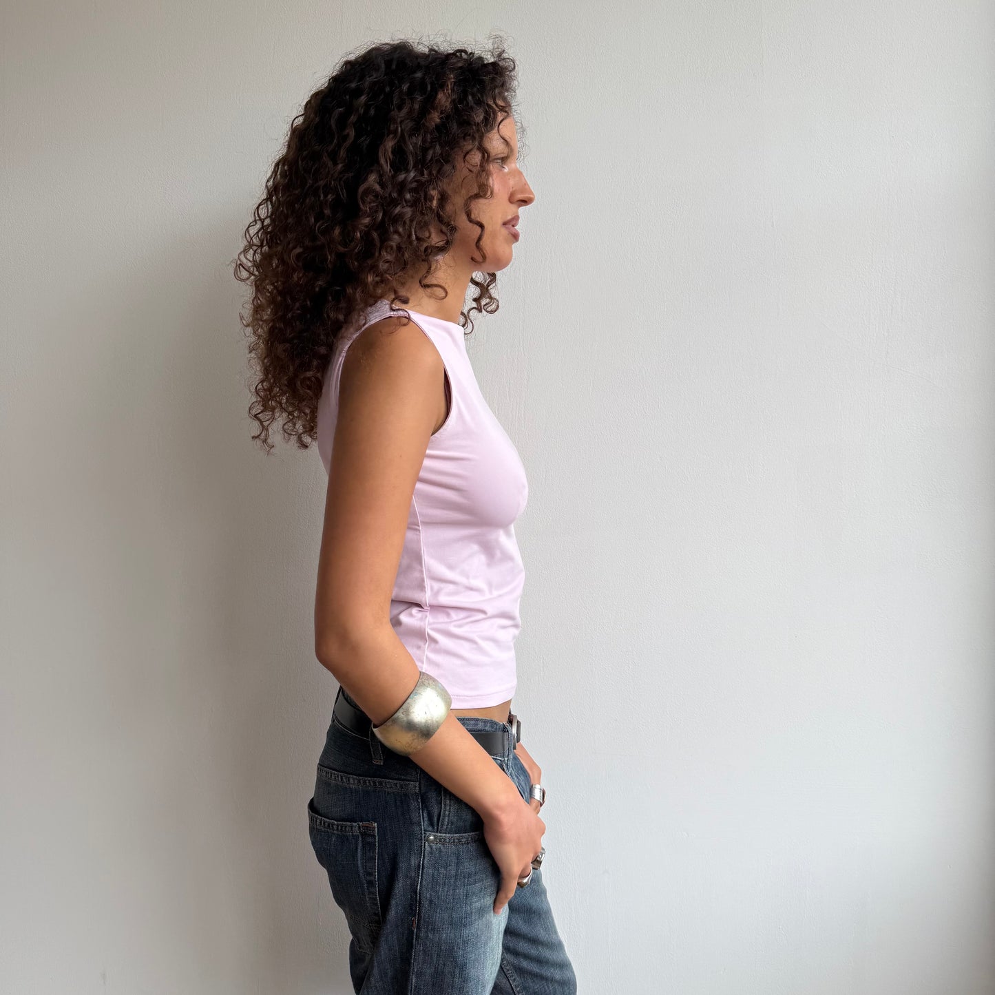 Pink slinky bateau neck top - Size S/M