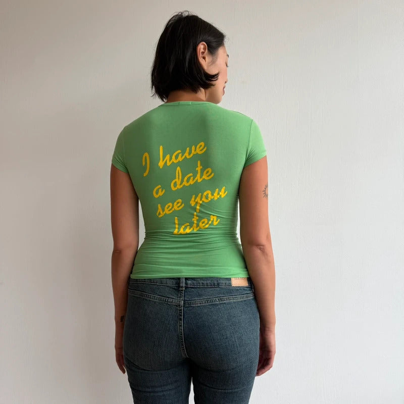 Green graphic baby tee - Size S