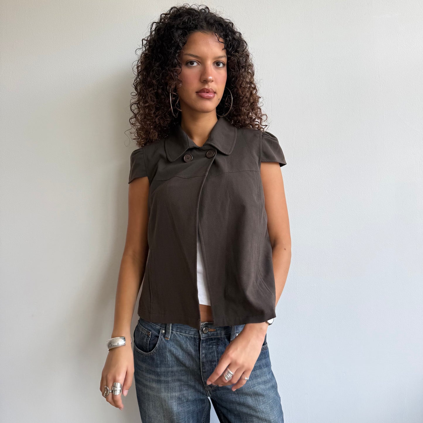 Brown short sleeve peacoat - Size S