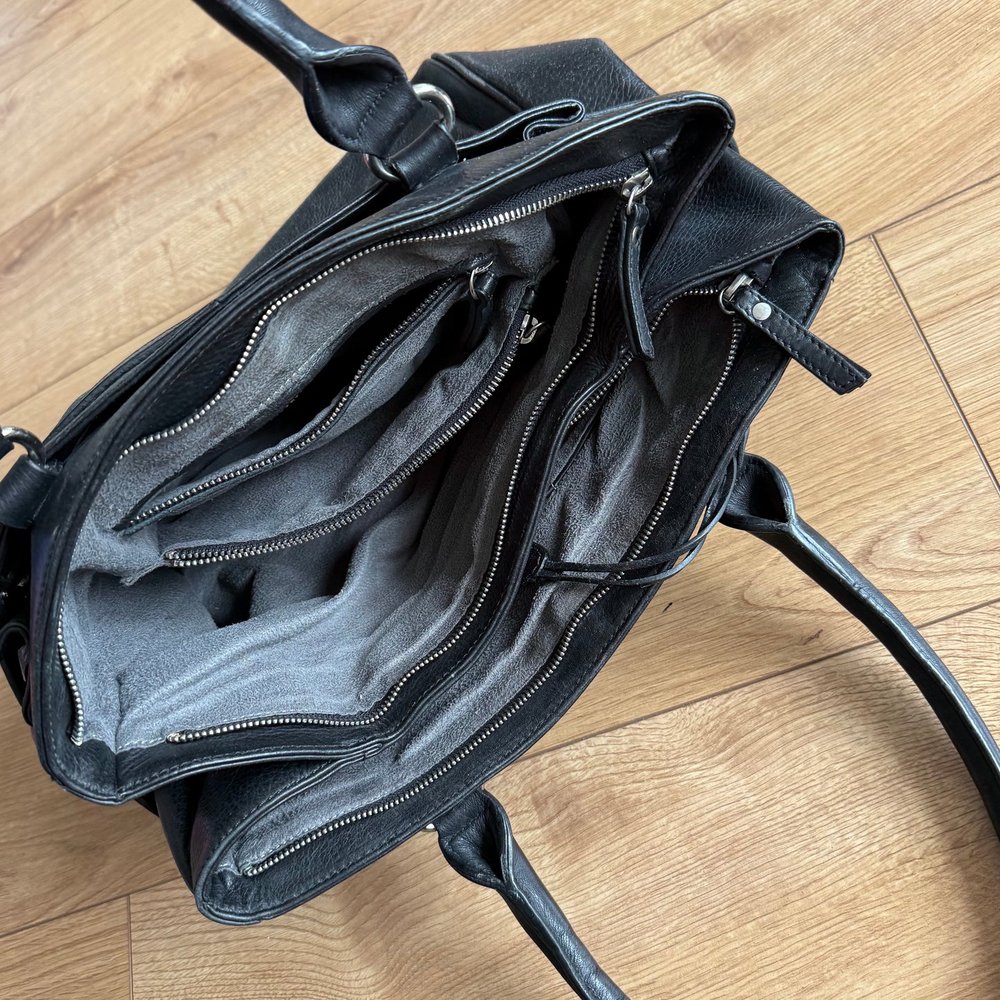 Black leather firkin bag - One Size