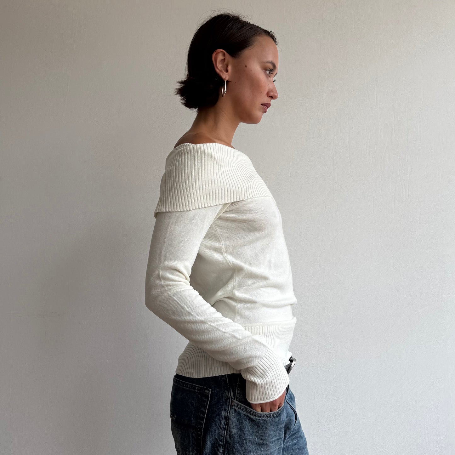 Cream button Bardot knit - Size M