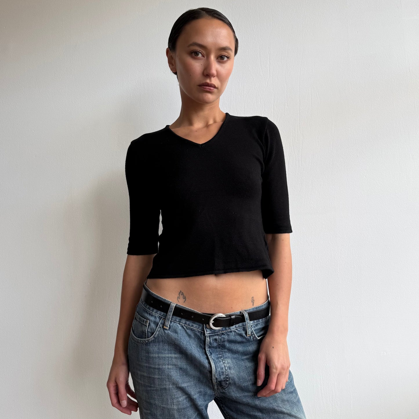 Black knit 3/4 sleeve top - Size S