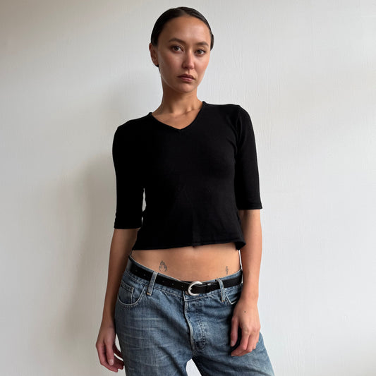 Black knit 3/4 sleeve top - Size S