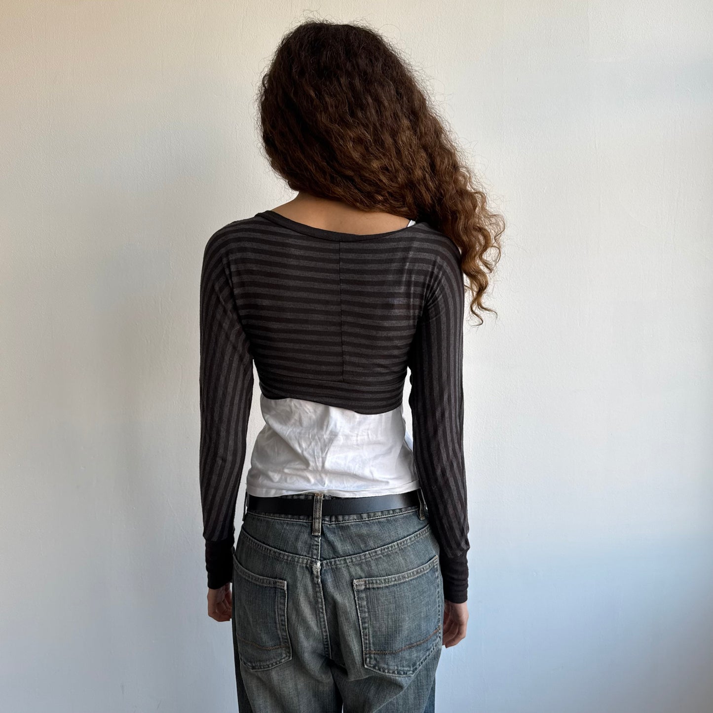 Brown striped wrap ballet cardi - One Size
