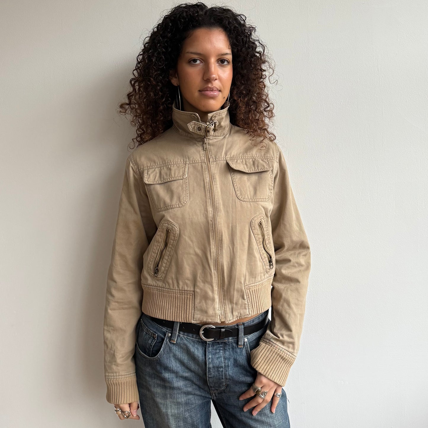 Beige cargo bomber jacket - Size S