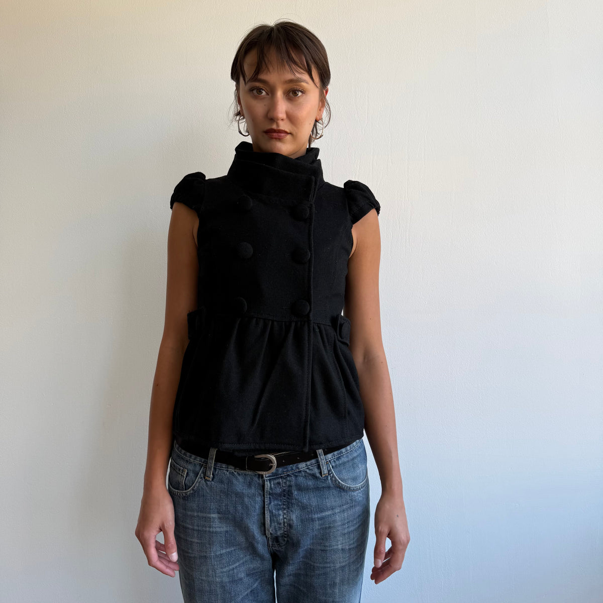 Black double breasted short sleeve peacoat - Size M