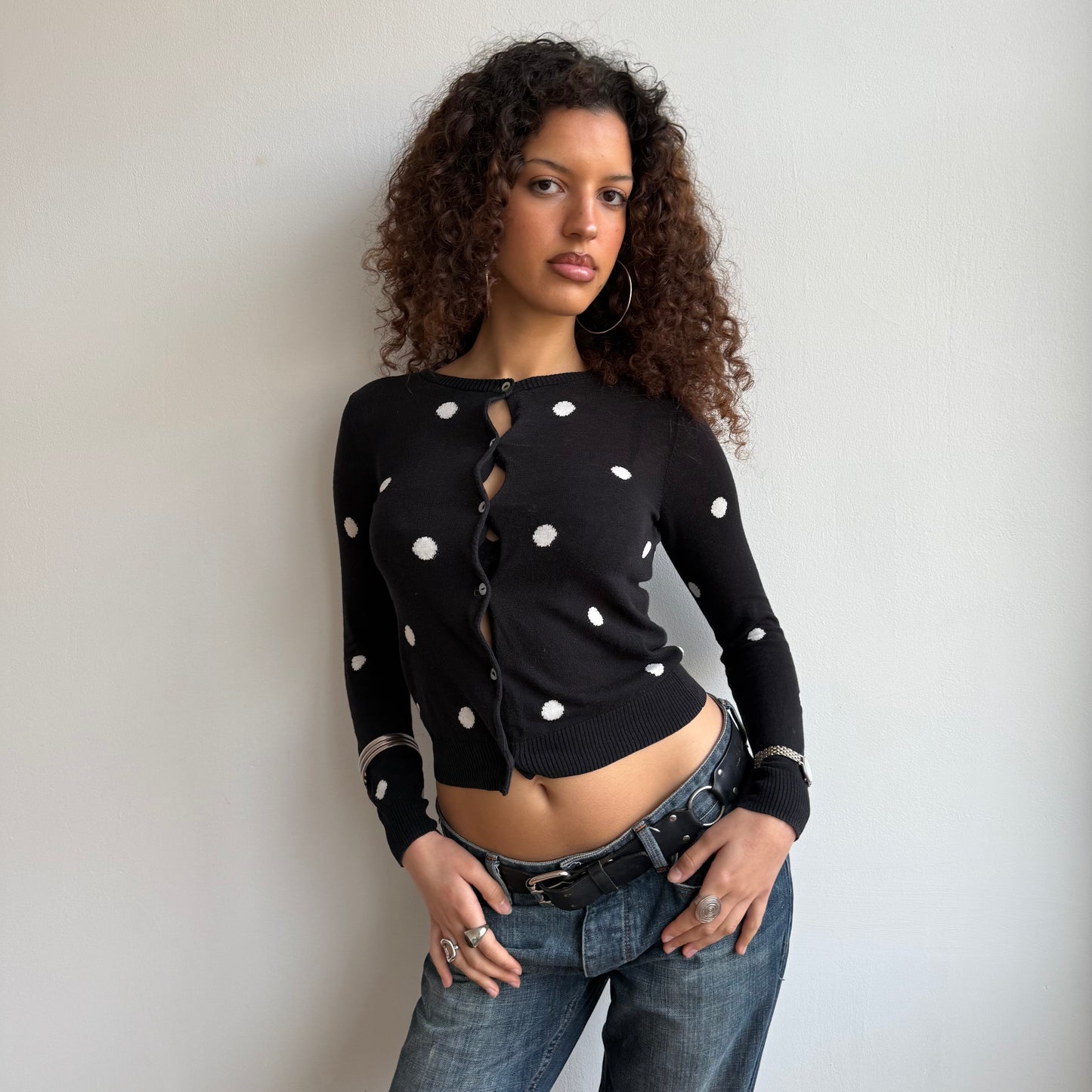 Black polka dot cardigan - Size S