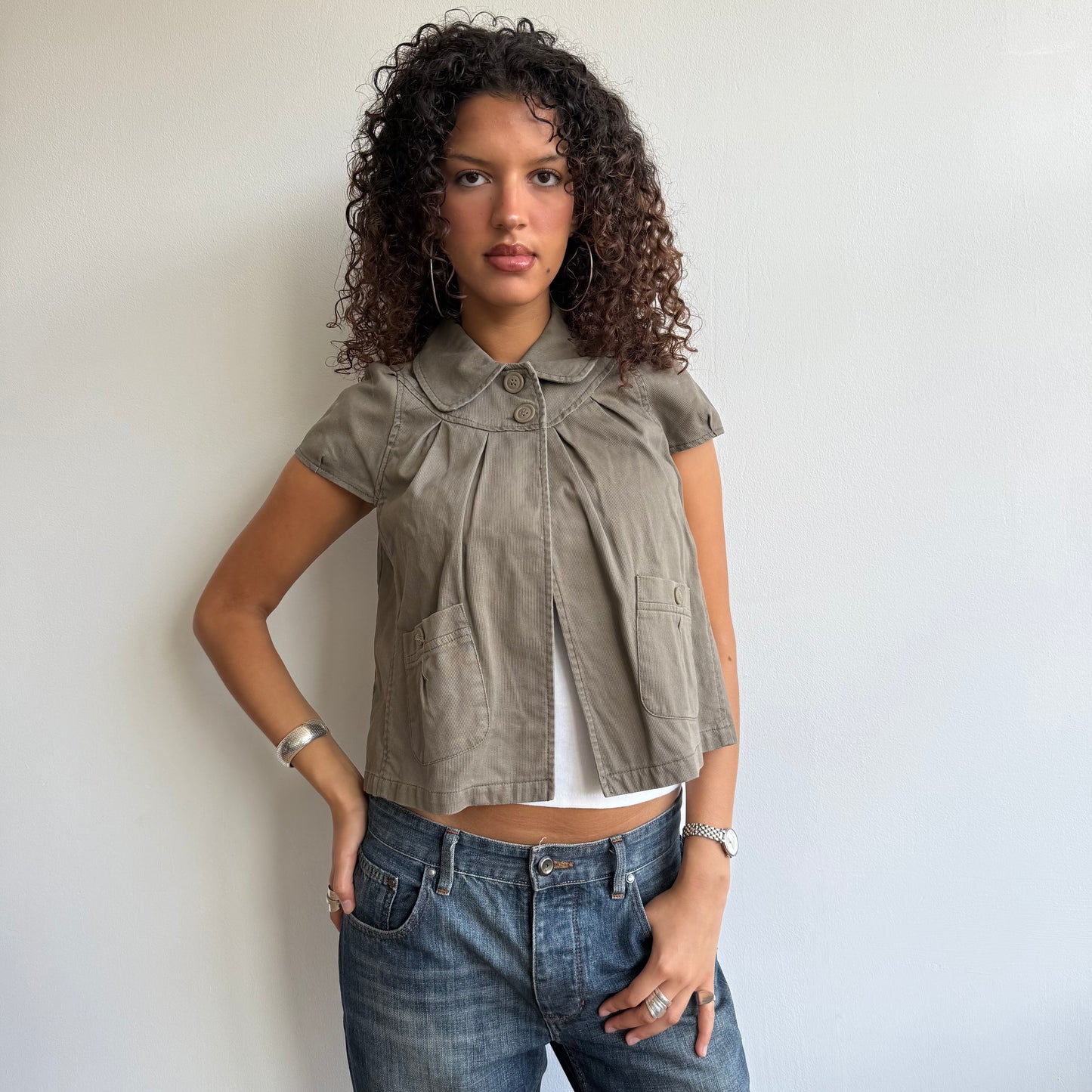 Khaki short sleeve peacoat - Size S