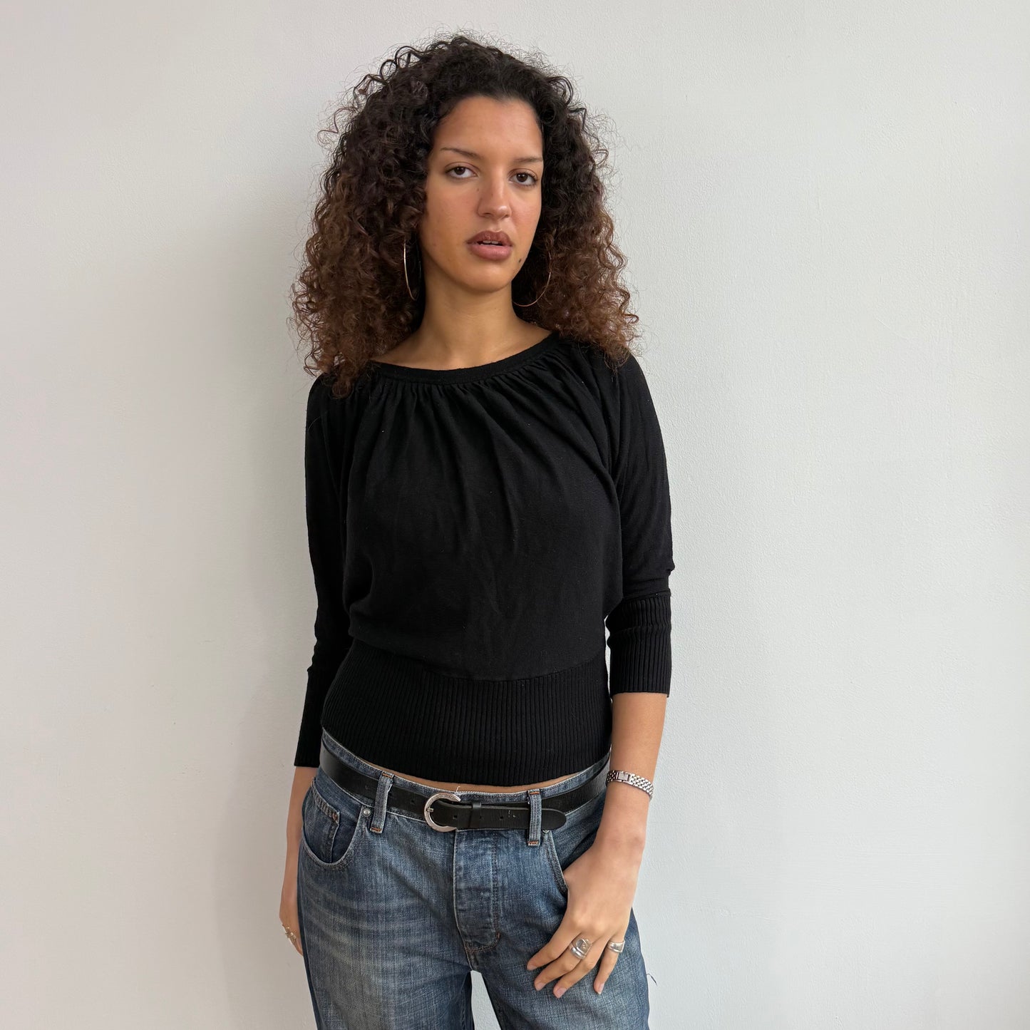 Black batwing 3/4 sleeve knit - Size S