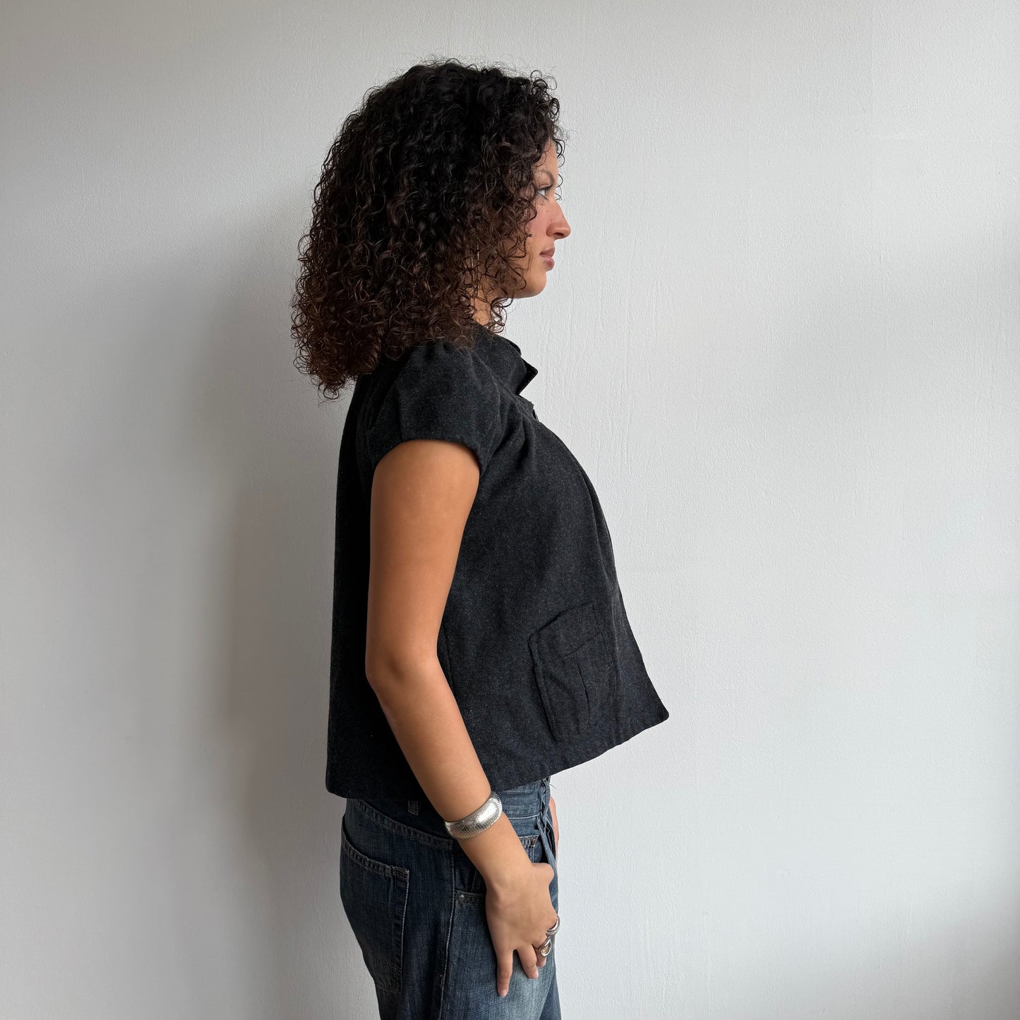Charcoal short sleeve open peacoat - Size S/M