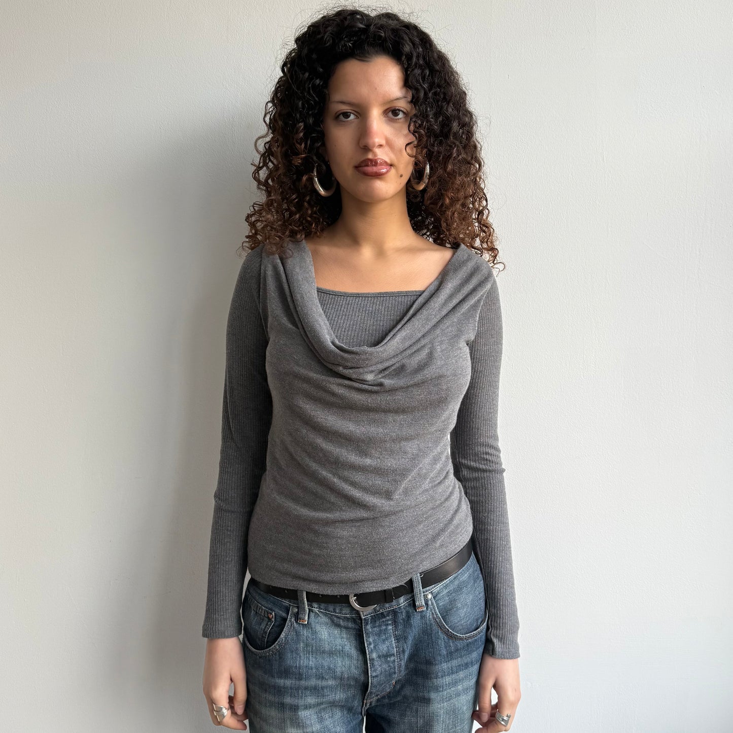 Grey double layer knit top - Size S