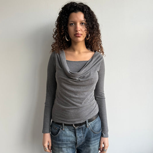 Grey double layer knit top - Size S