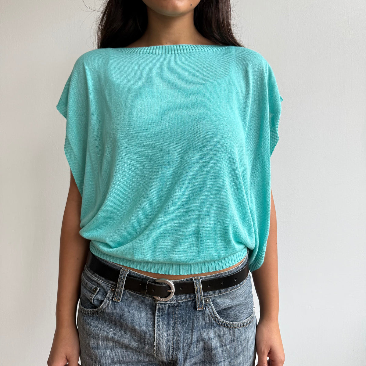 Turquoise short sleeve slouchy knit - Size M