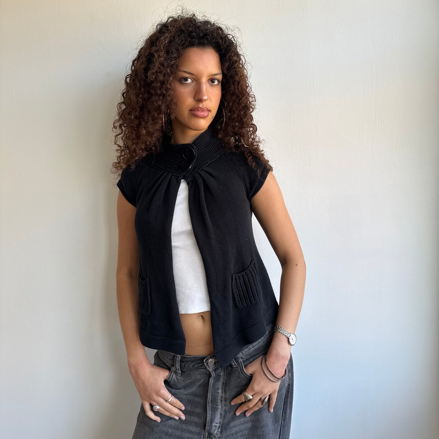 Black button neck knit - Size XS + S