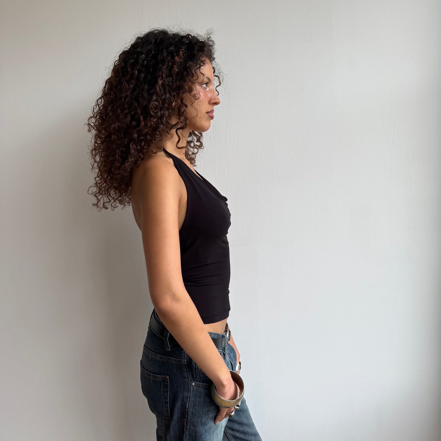 Brown cowl neck slinky top - Size S