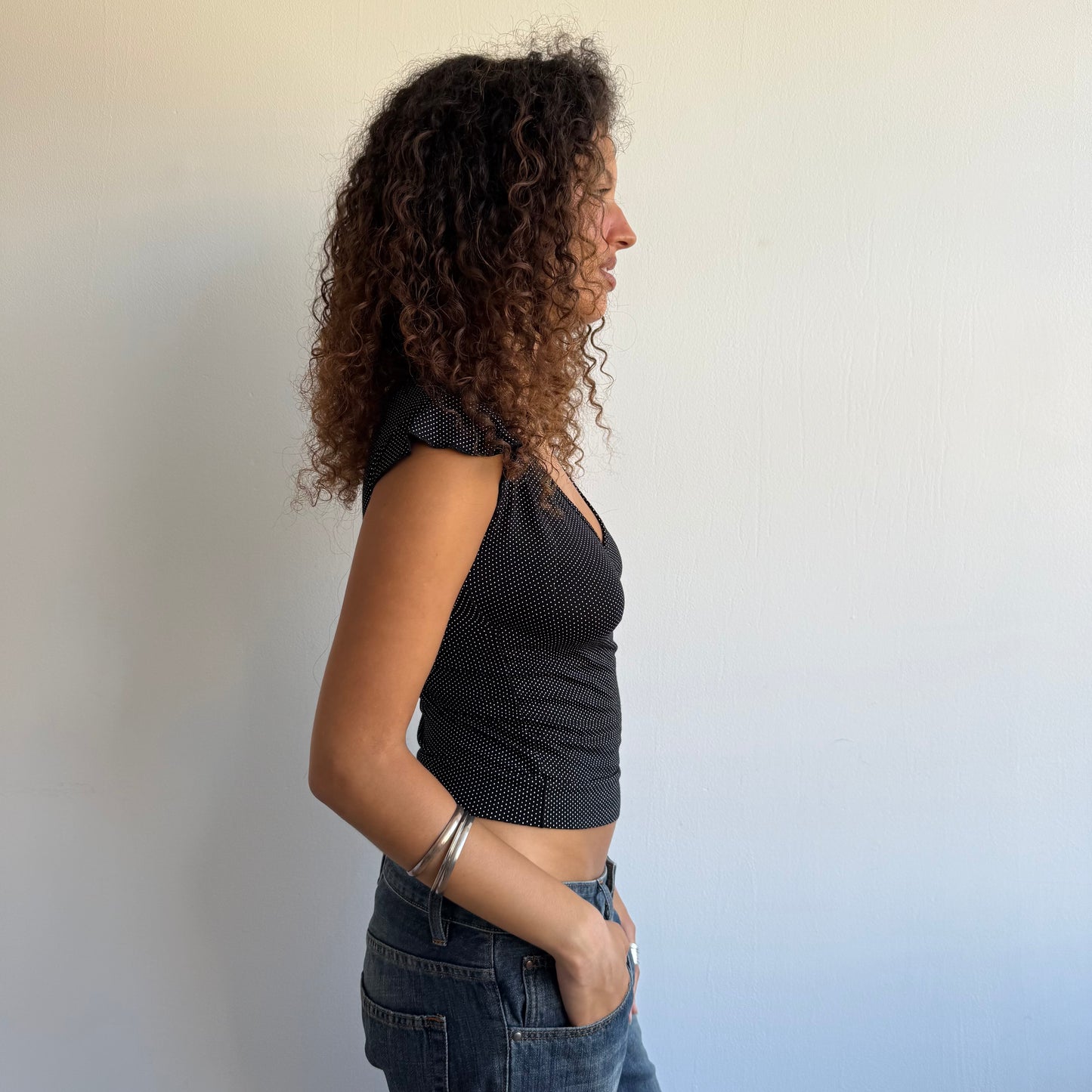 Micro polka dot wrap tie side top - Size Small