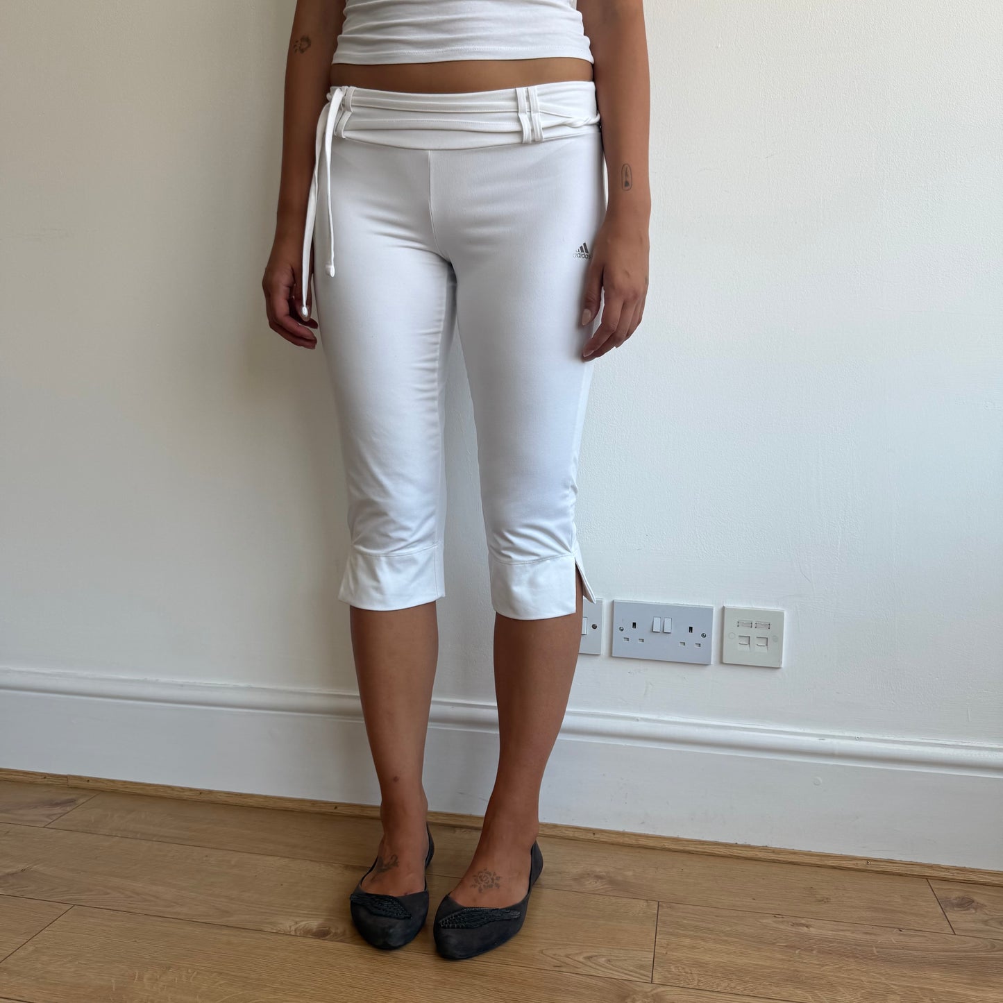 White Adidas tie belt capris - Size S
