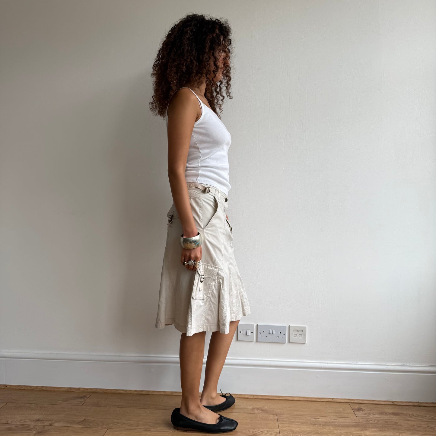 Beige cargo midi skirt - Size M