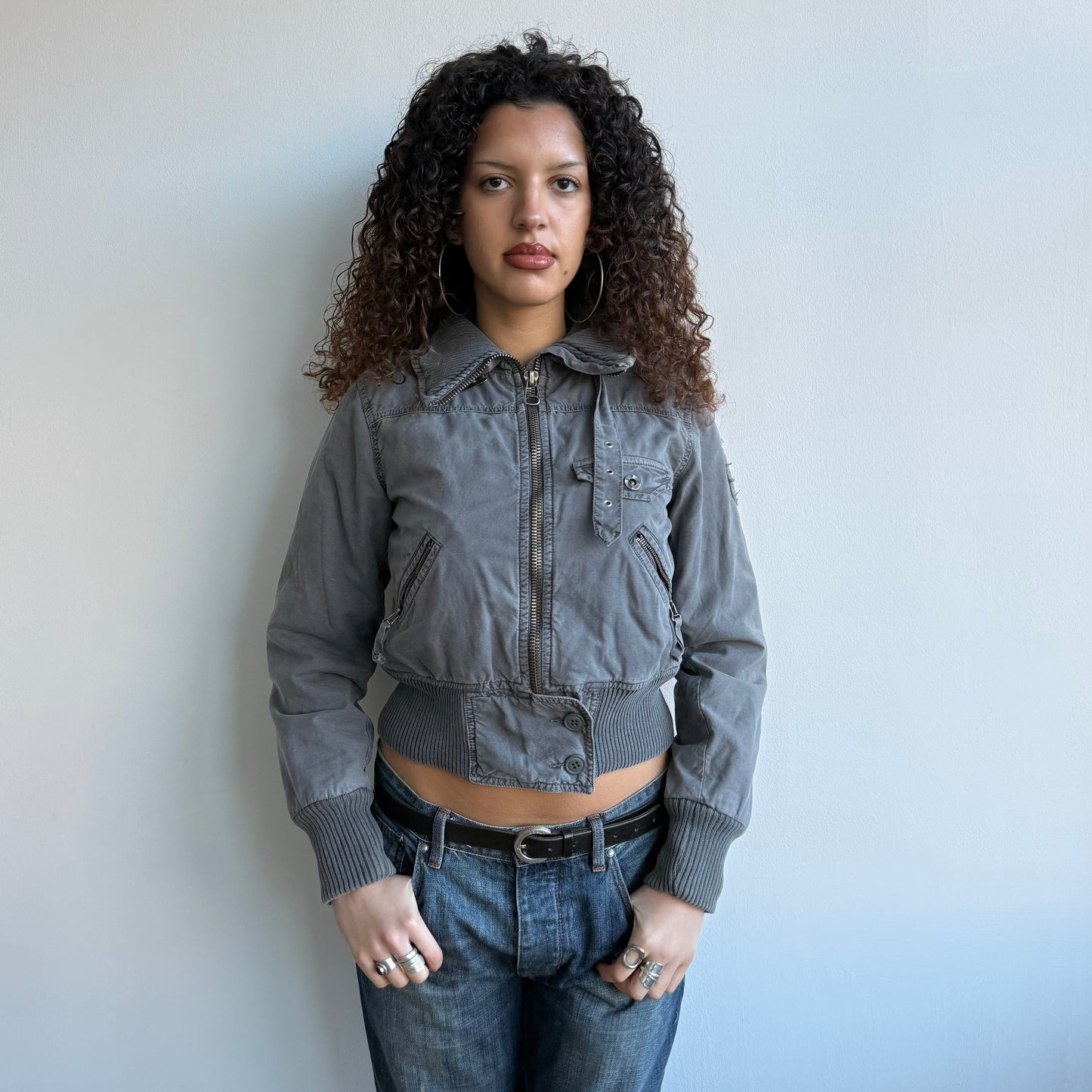Grey buckle neck bomber - Size S/M