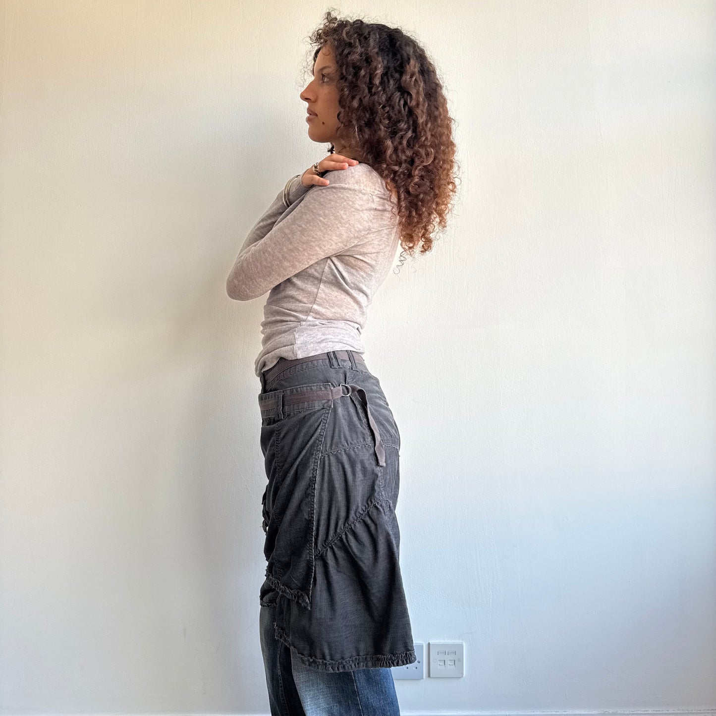 Grey cord archival midi skirt - Size M