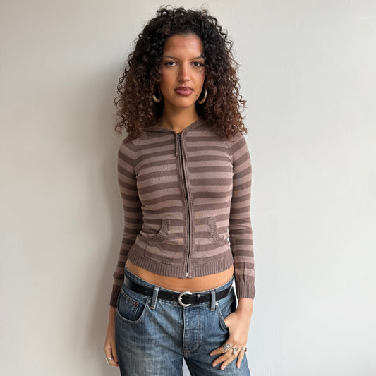 Brown striped knit hoodie - Size XS