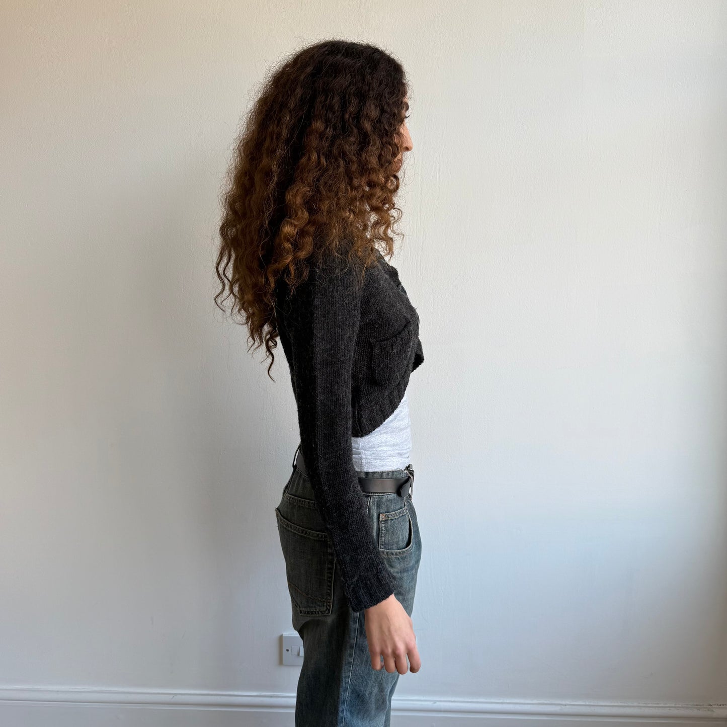 Charcoal grey button knit cardi - Size S
