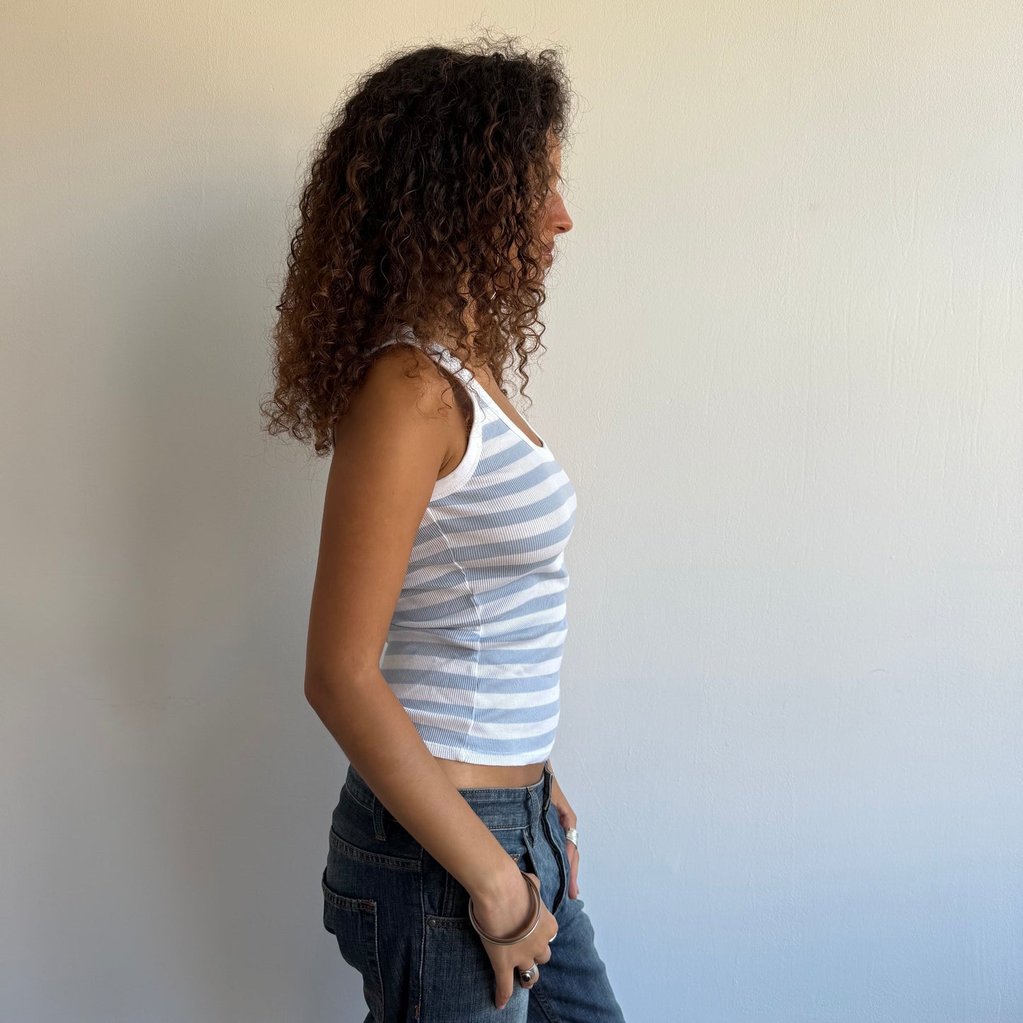 Blue + white striped vest - Size S