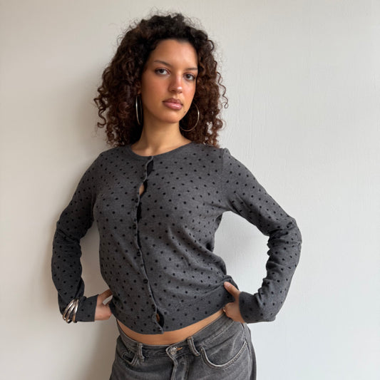 Dark grey polka dot cardi - Size M