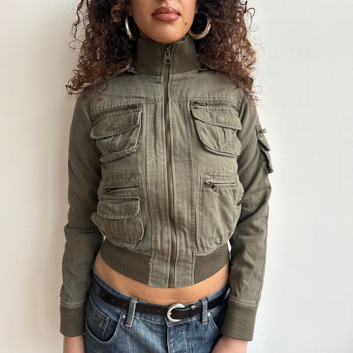 Khaki bomber with faux fur hood - Size S/M