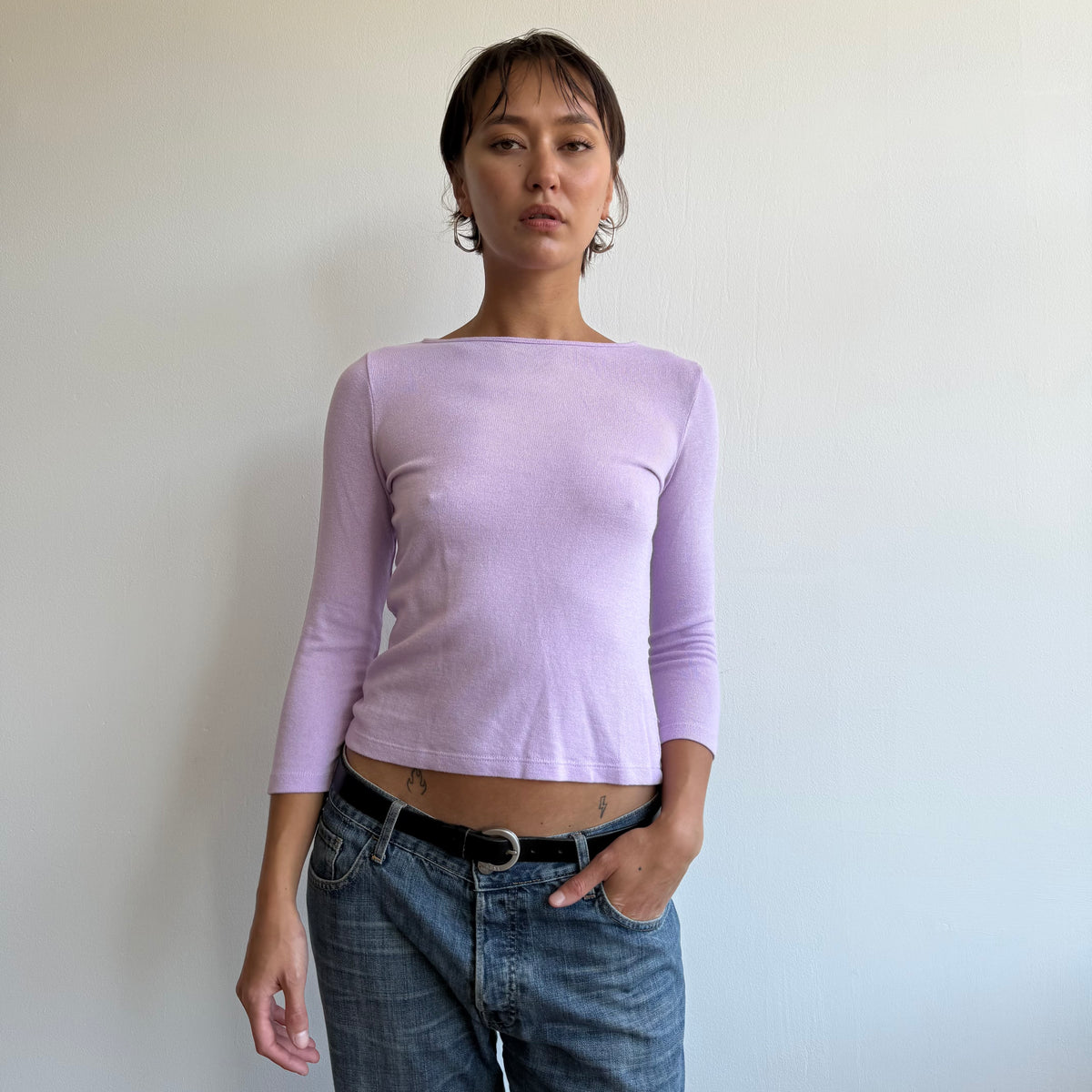 Lilac 3/4 sleeve knit top - Size S/M