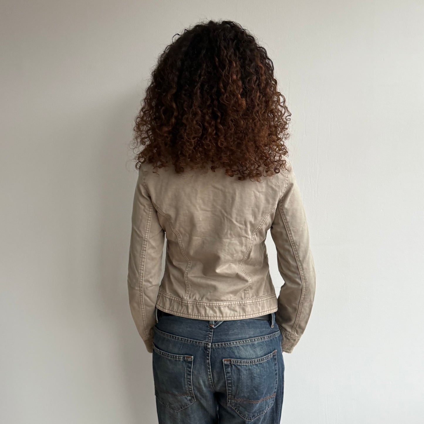 Beige zip up military jacket - Size S