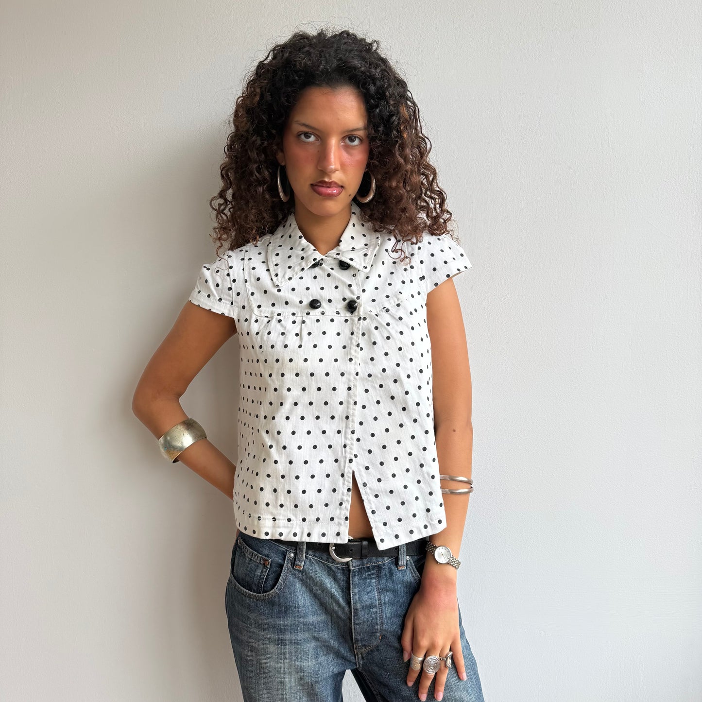 White polka dot peacoat - Size S