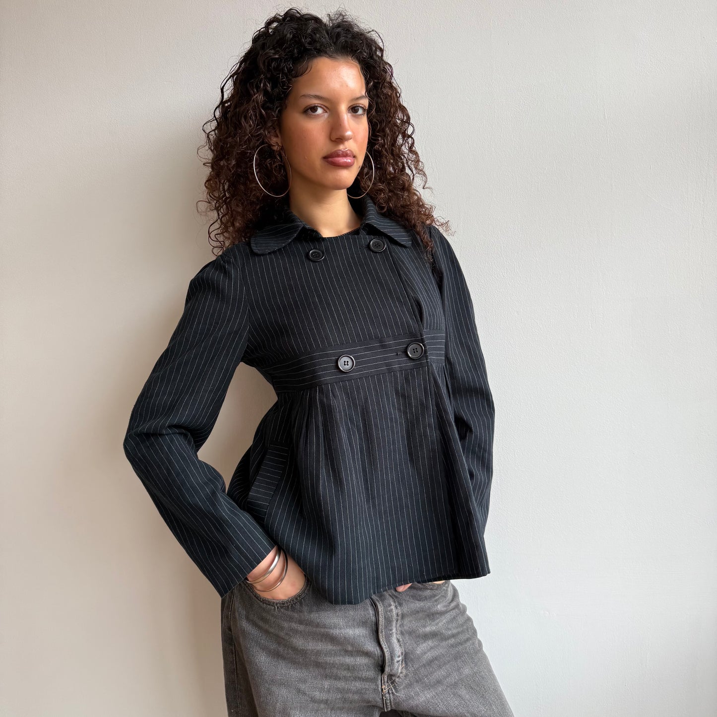 Navy pinstripe peacoat - Size M