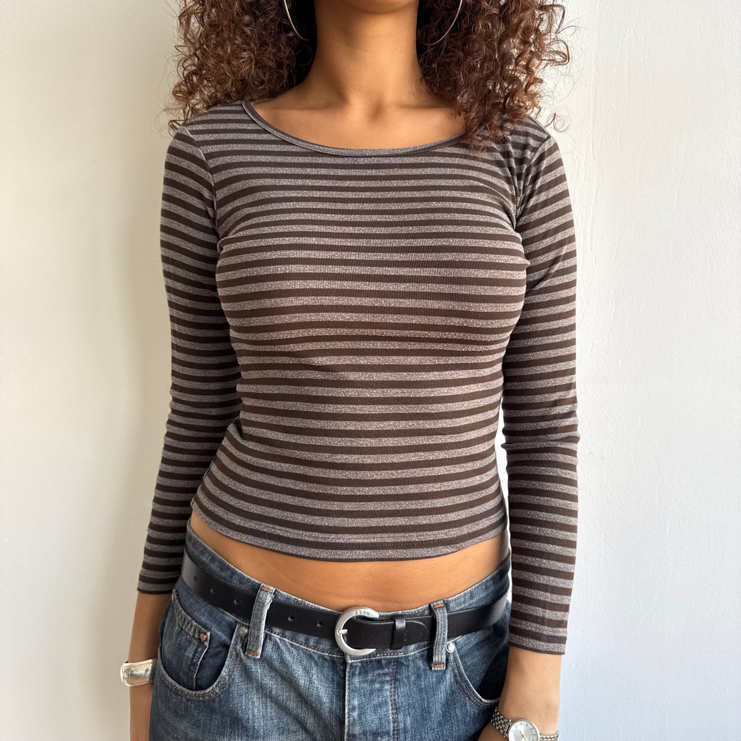 Brown + black striped top - Size XS