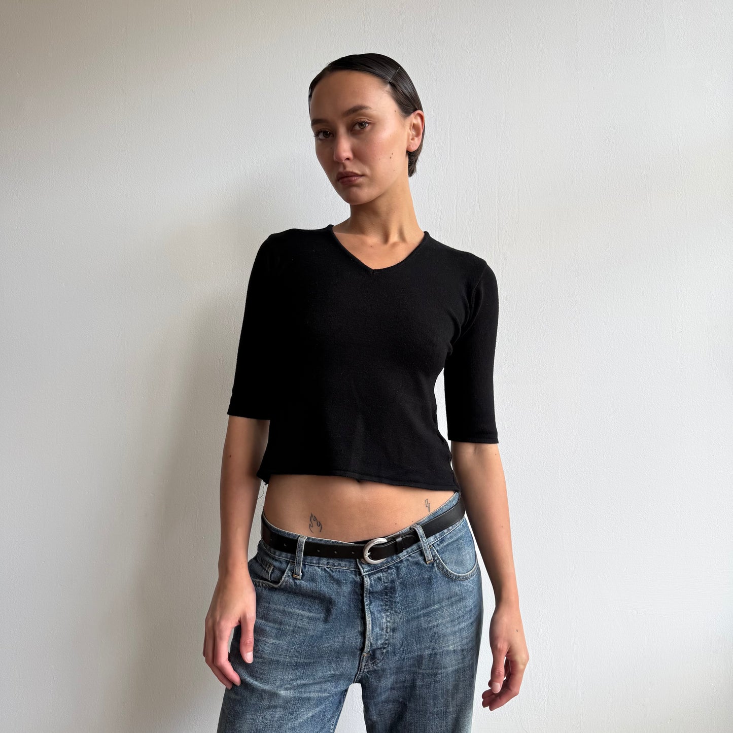Black knit 3/4 sleeve top - Size S