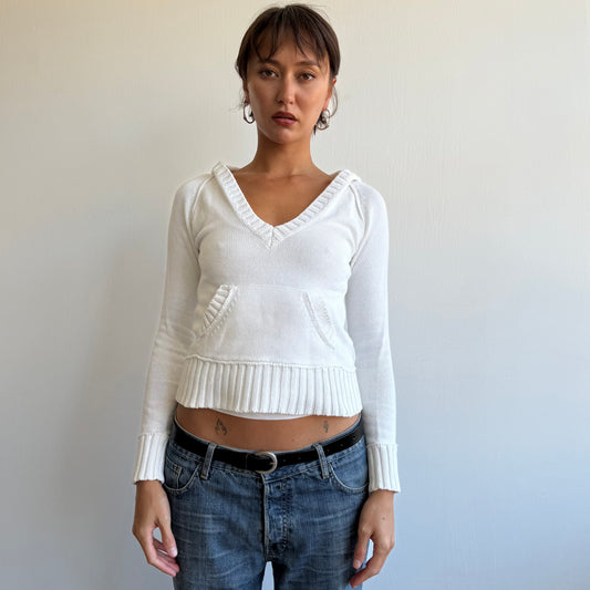 White hooded knit jumper - Size XS