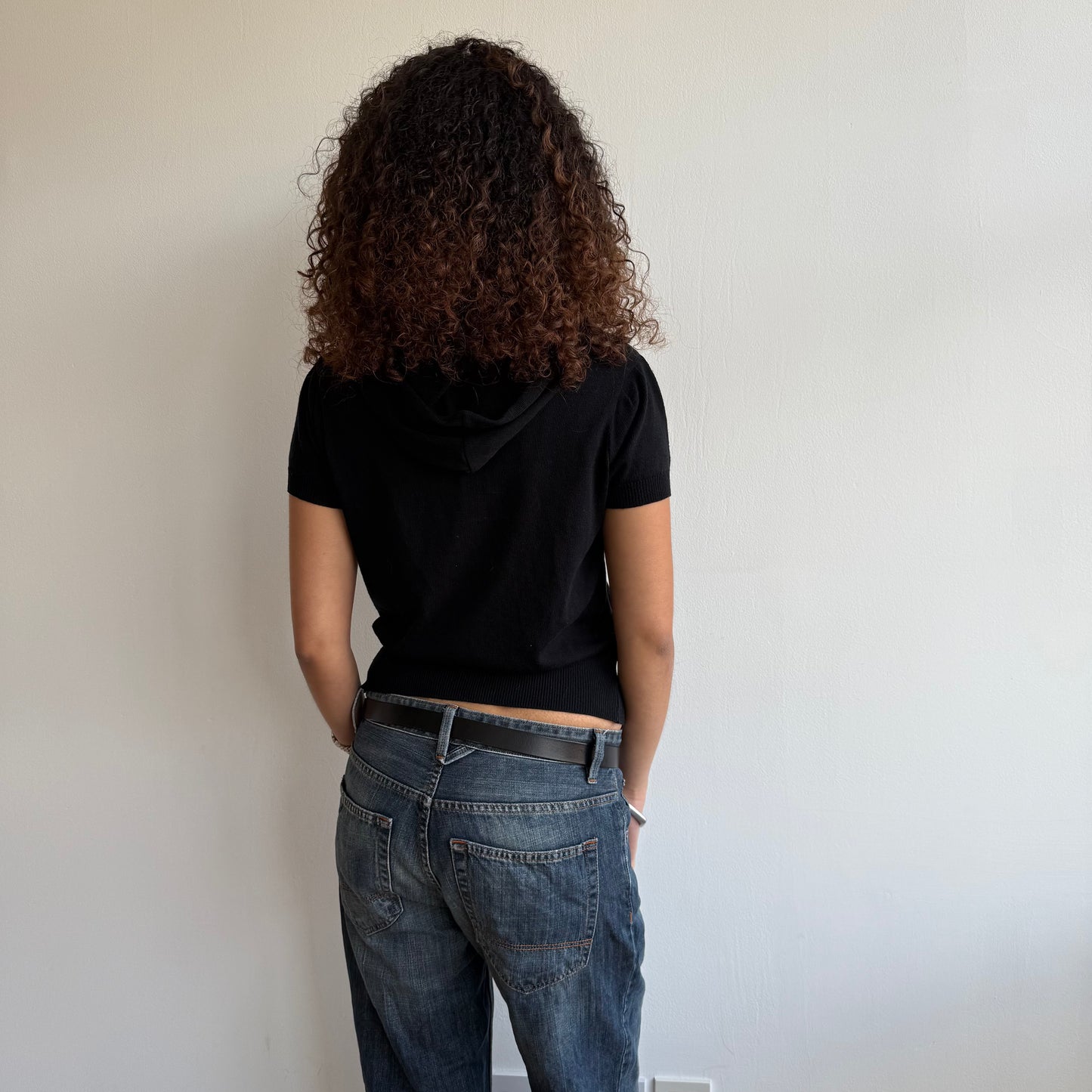 Black short sleeve knit hoodie - Size XS