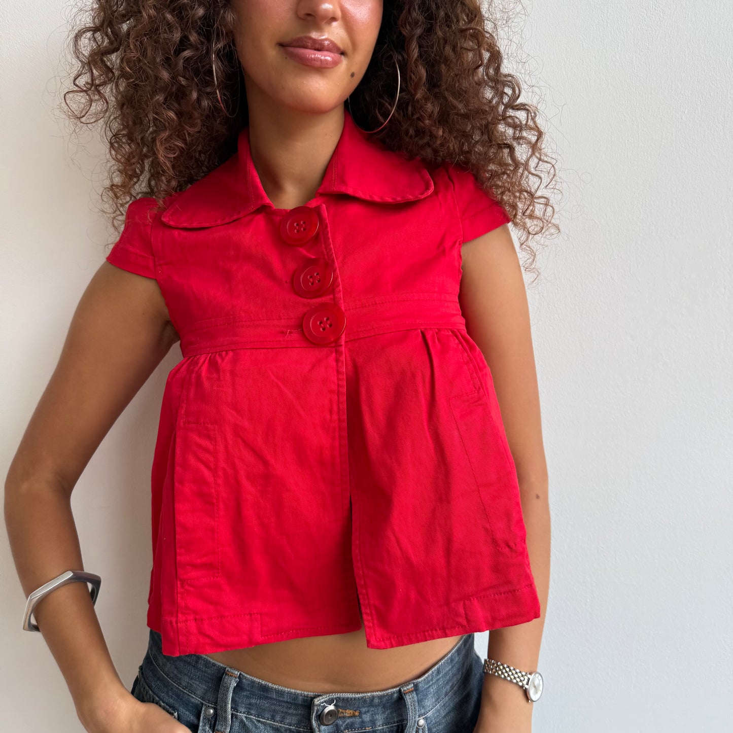 Red short sleeve peacoat - Size S