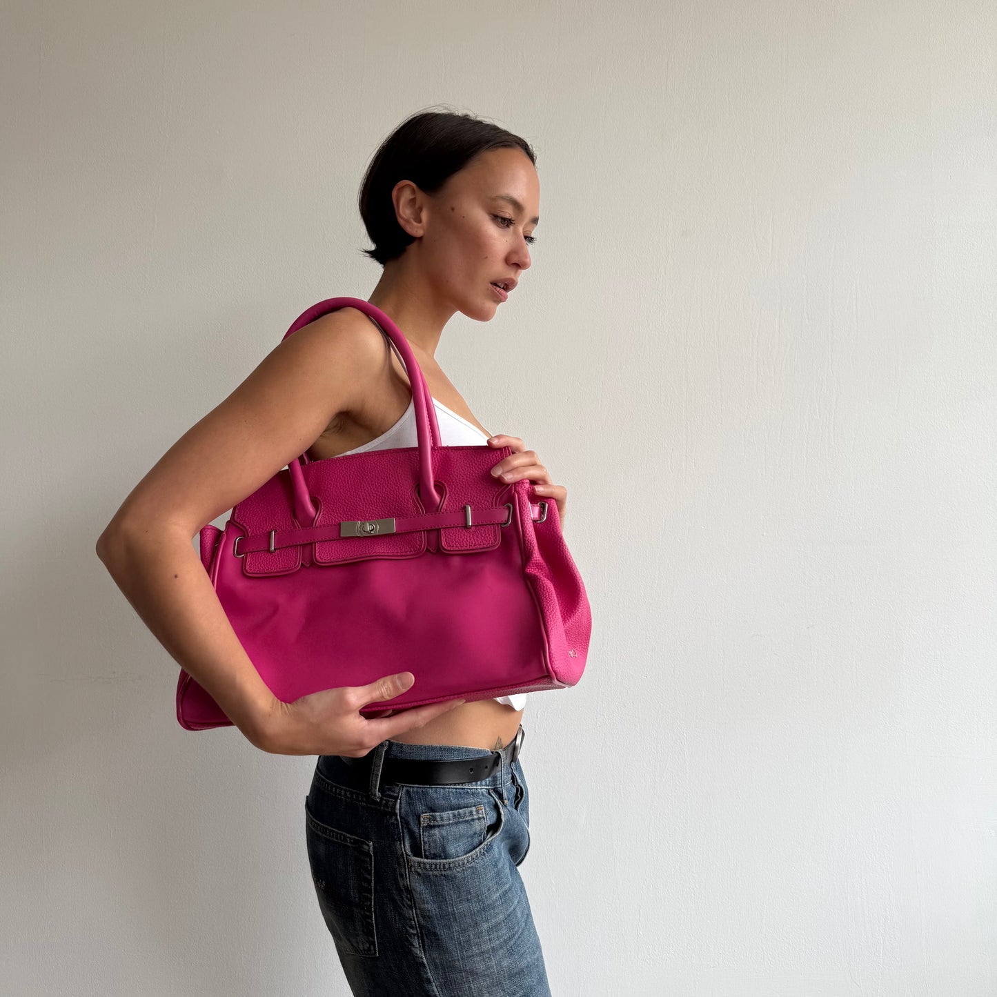 Hot pink ‘firkin’ bag - One Size