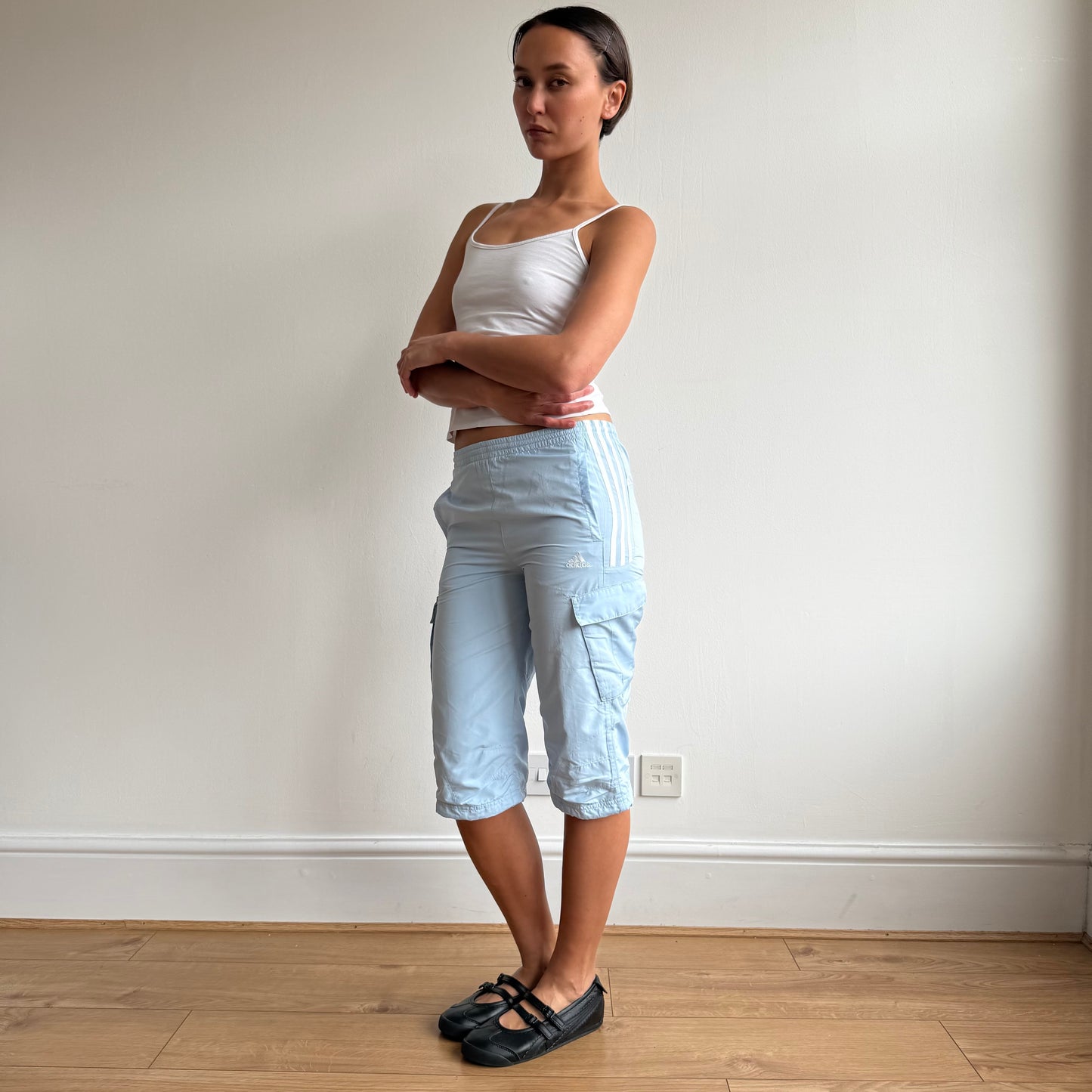 Baby blue Adidas cargo capris - Size XS