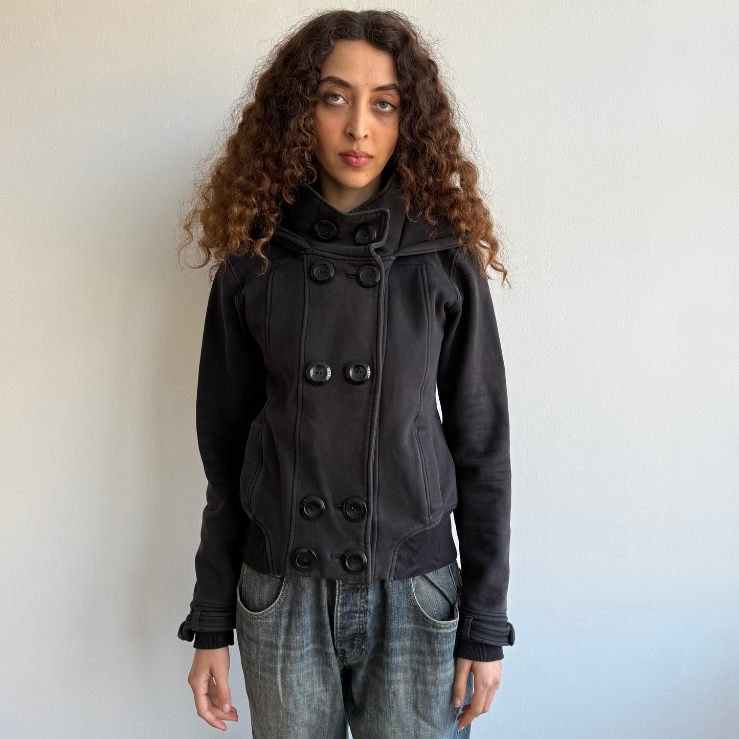 Black hooded peacoat jumper - Size M