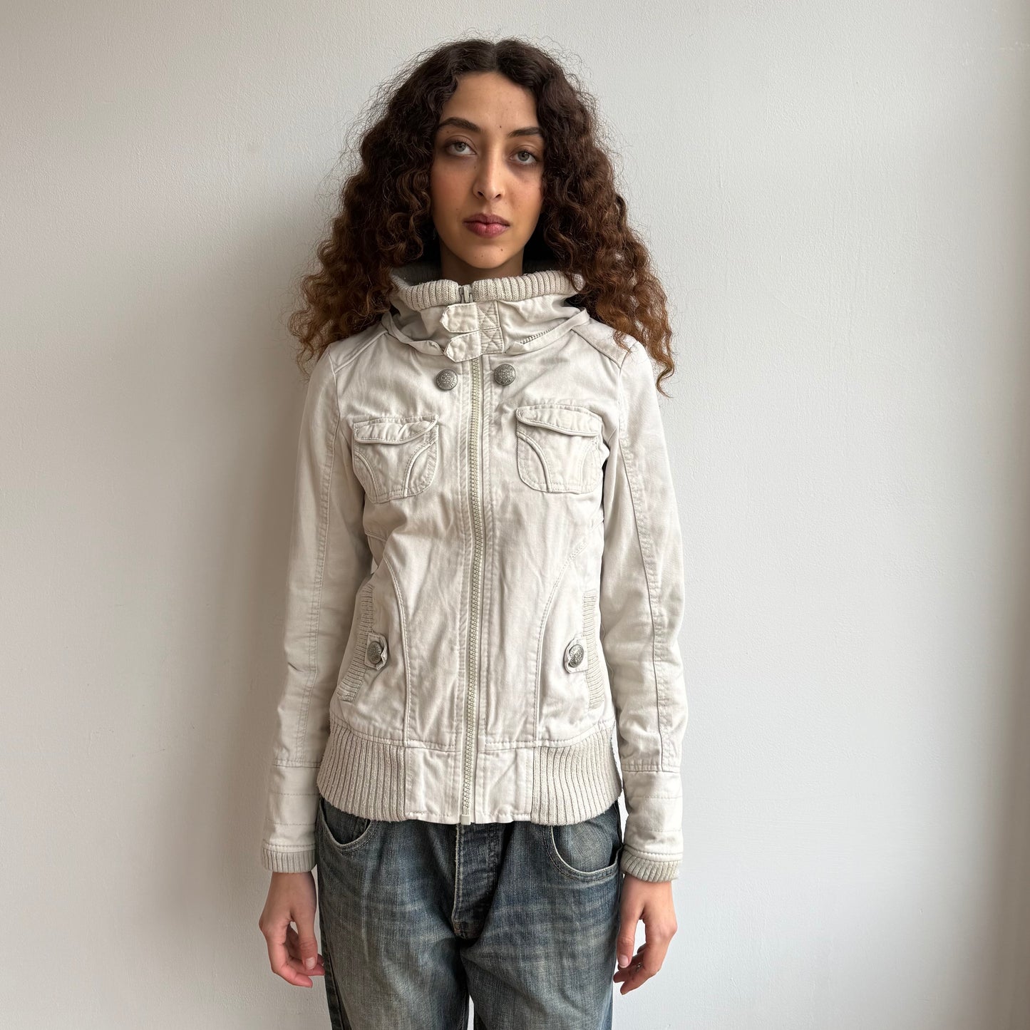 Cream cargo bomber jacket - Size S/M