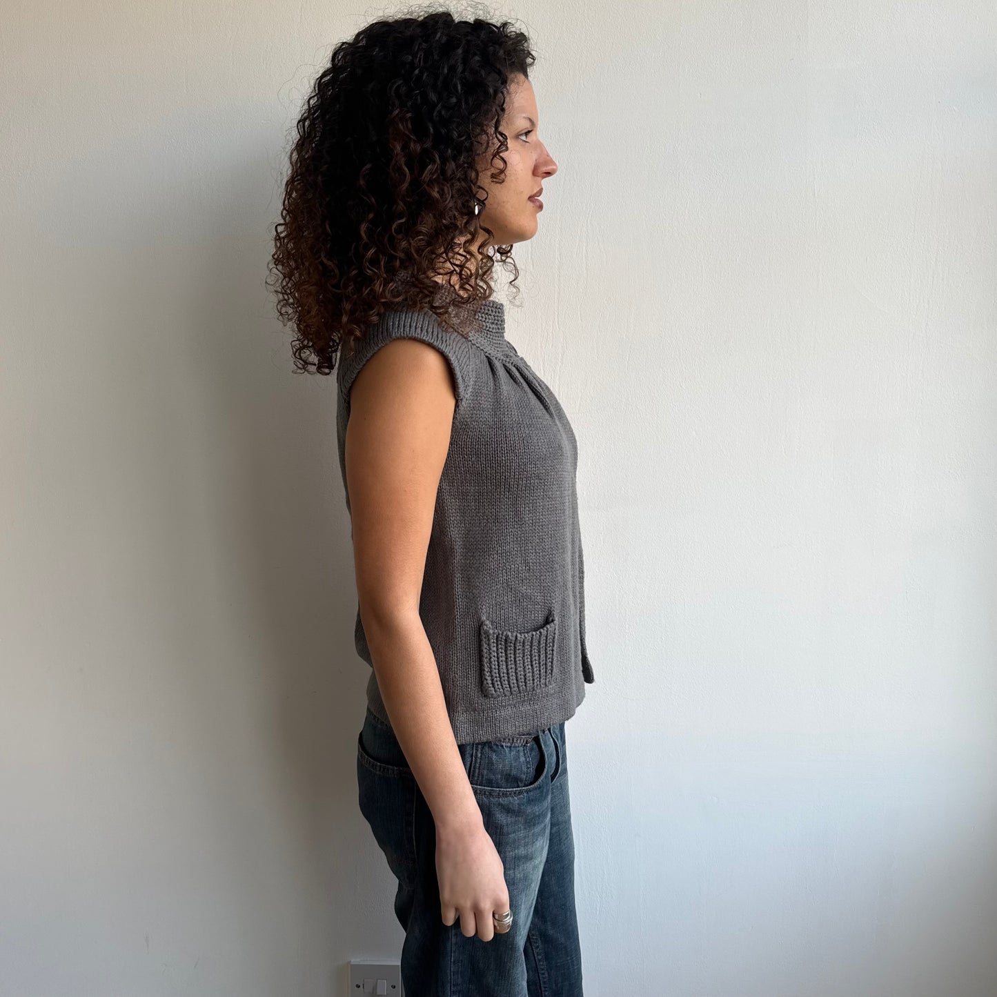 Grey pocket open front cardi - Size S