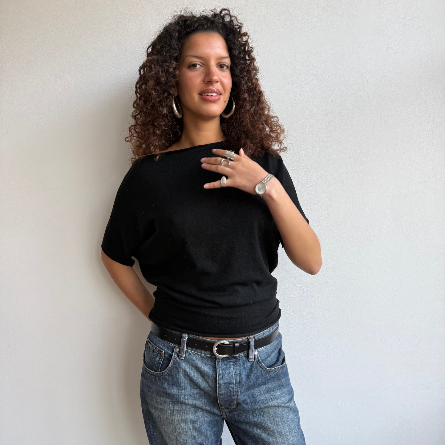 Black short sleeve slouchy knit - Size S