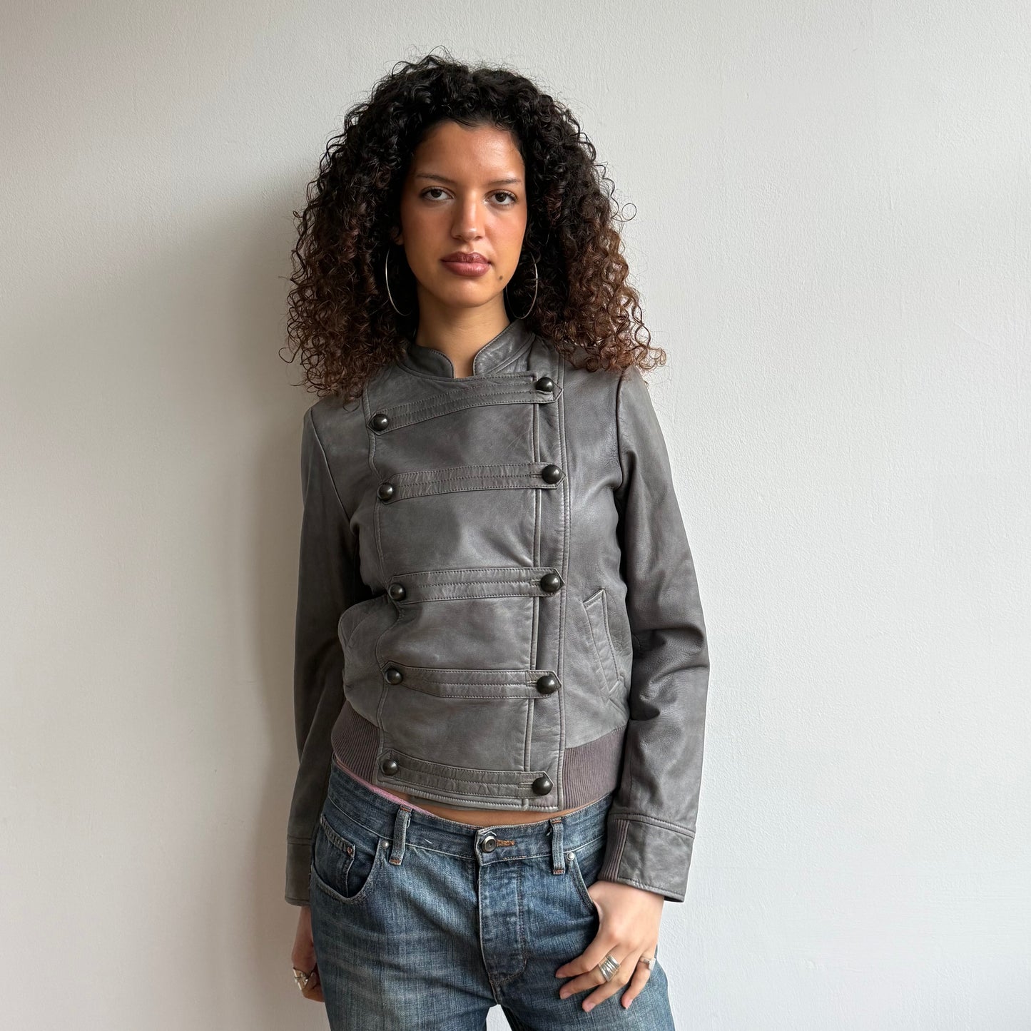 Charcoal leather military bomber - Size S
