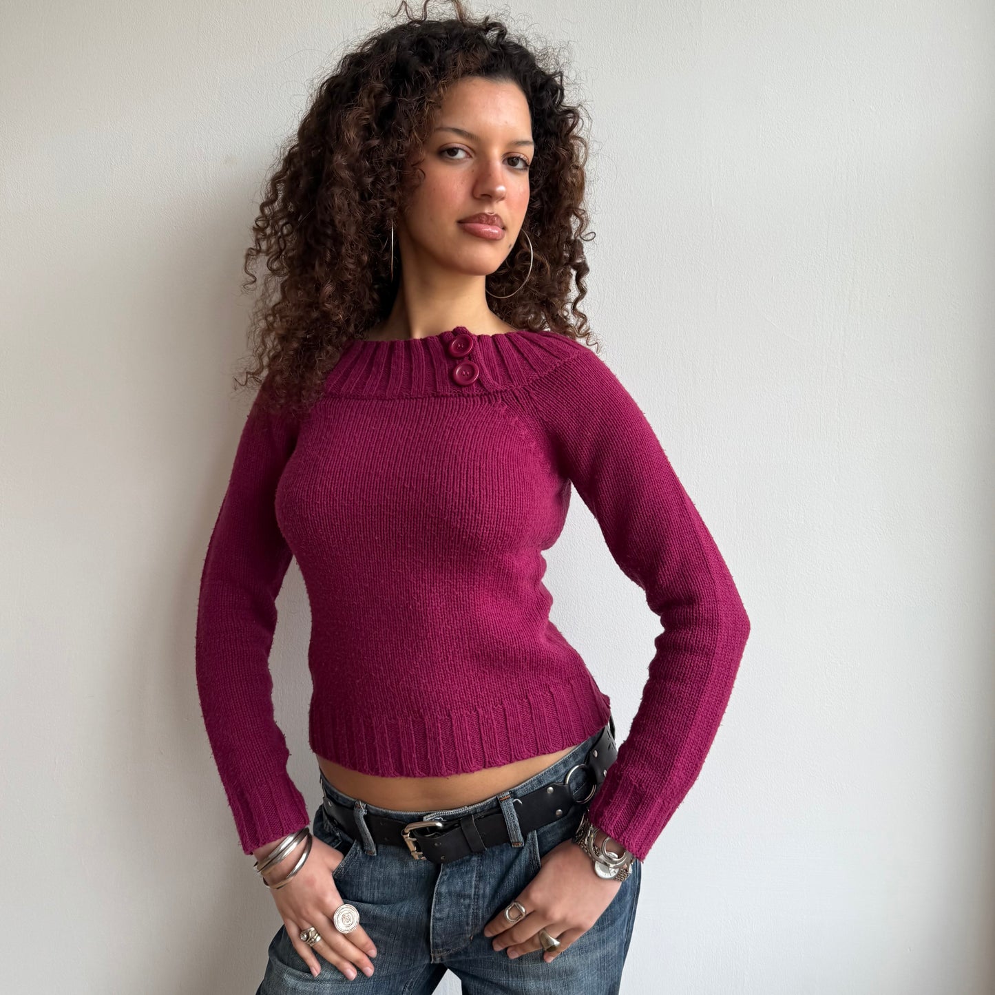 Fuschia Bardot knit - Size S