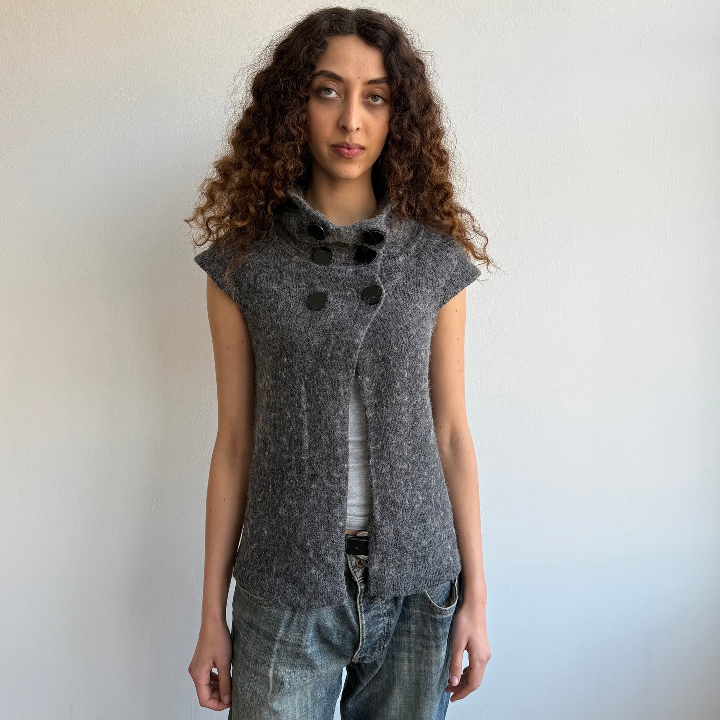 Grey button pea knit jumper - Size S + S/M
