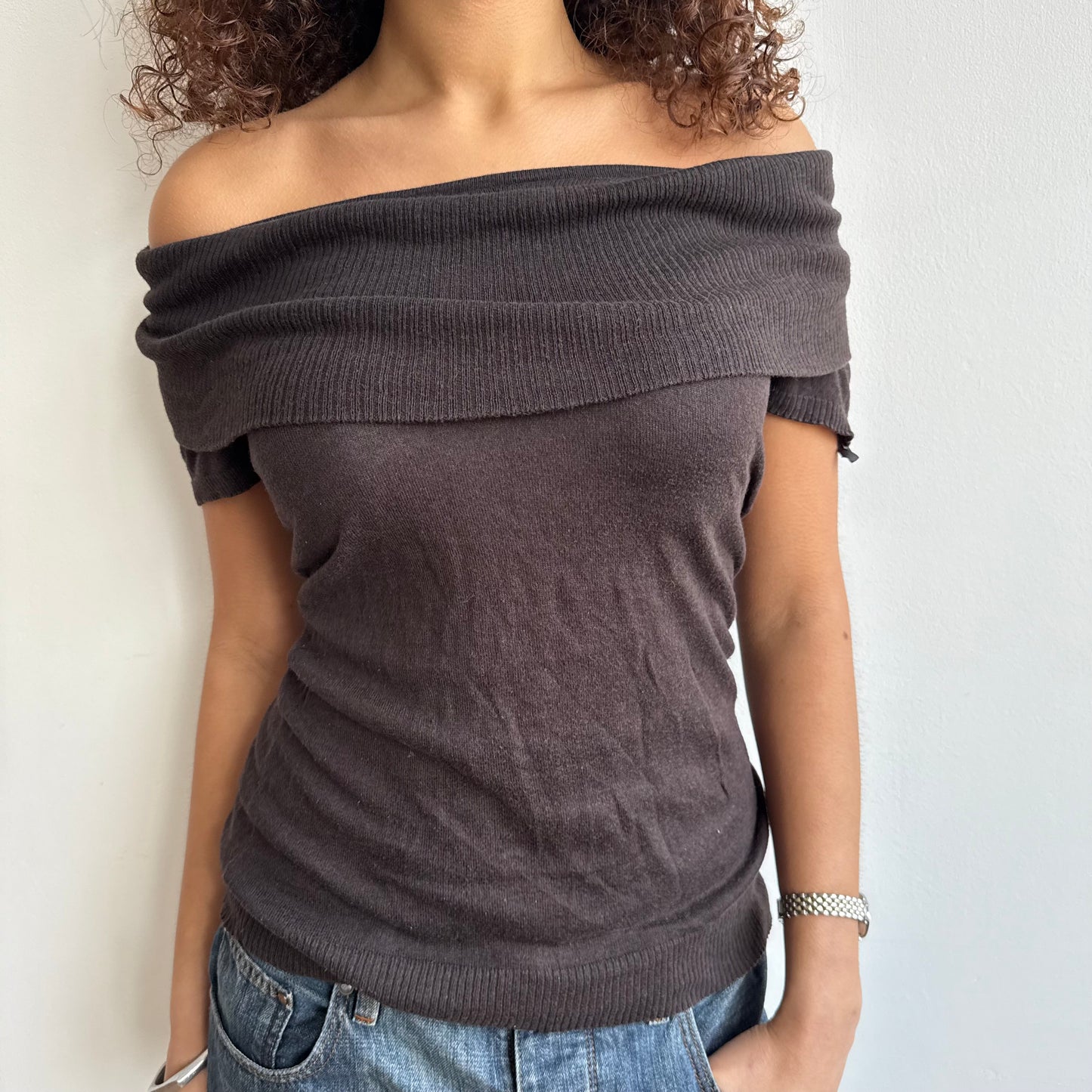 Chocolate brown Bardot knit - Size M